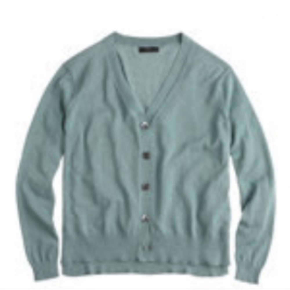 J CREW "Barbados Blue" Cardigan Large Women's 100% Cotton LIKE NEW